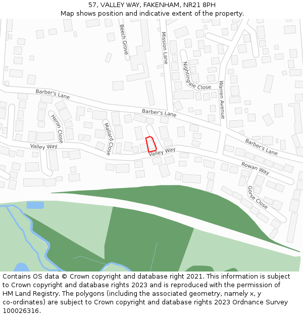57, VALLEY WAY, FAKENHAM, NR21 8PH: Location map and indicative extent of plot
