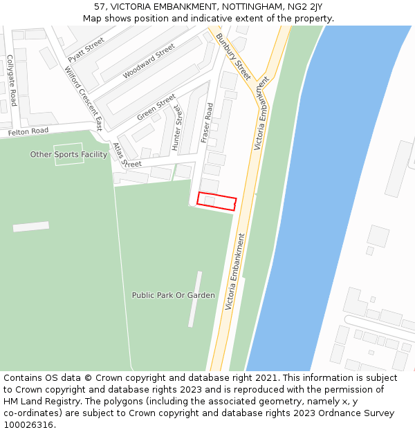 57, VICTORIA EMBANKMENT, NOTTINGHAM, NG2 2JY: Location map and indicative extent of plot