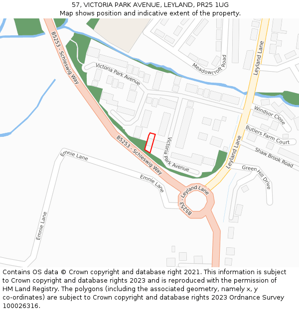 57, VICTORIA PARK AVENUE, LEYLAND, PR25 1UG: Location map and indicative extent of plot