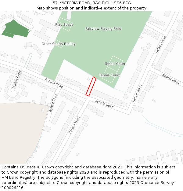 57, VICTORIA ROAD, RAYLEIGH, SS6 8EG: Location map and indicative extent of plot