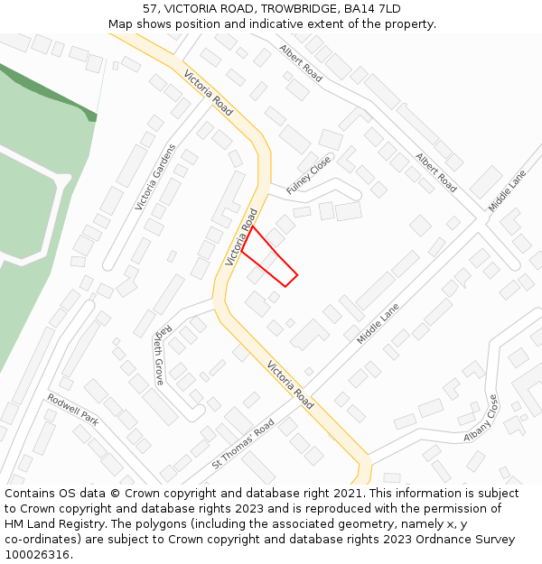 57, VICTORIA ROAD, TROWBRIDGE, BA14 7LD: Location map and indicative extent of plot