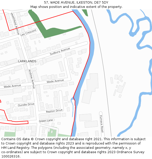 57, WADE AVENUE, ILKESTON, DE7 5DY: Location map and indicative extent of plot