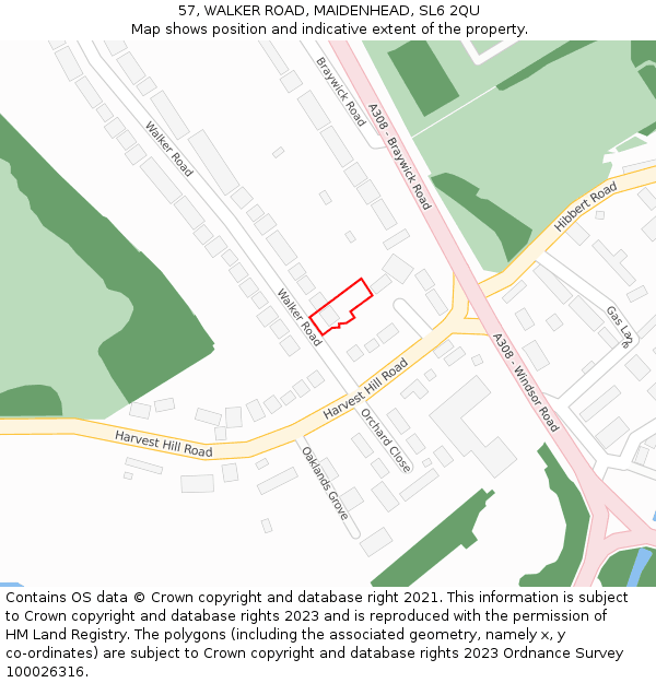 57, WALKER ROAD, MAIDENHEAD, SL6 2QU: Location map and indicative extent of plot