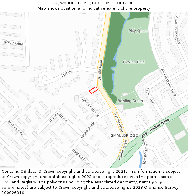 57, WARDLE ROAD, ROCHDALE, OL12 9EL: Location map and indicative extent of plot