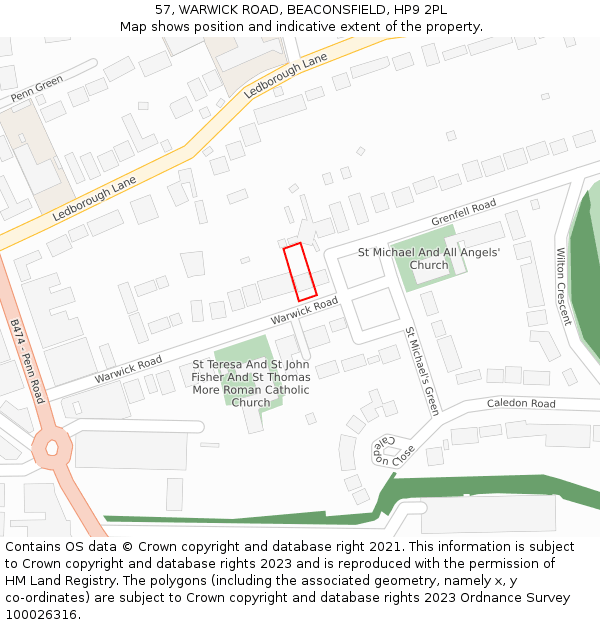 57, WARWICK ROAD, BEACONSFIELD, HP9 2PL: Location map and indicative extent of plot