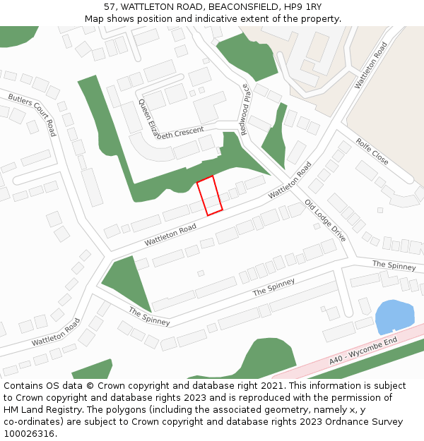 57, WATTLETON ROAD, BEACONSFIELD, HP9 1RY: Location map and indicative extent of plot