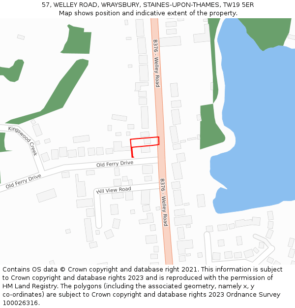 57, WELLEY ROAD, WRAYSBURY, STAINES-UPON-THAMES, TW19 5ER: Location map and indicative extent of plot