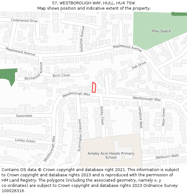 57, WESTBOROUGH WAY, HULL, HU4 7SW: Location map and indicative extent of plot
