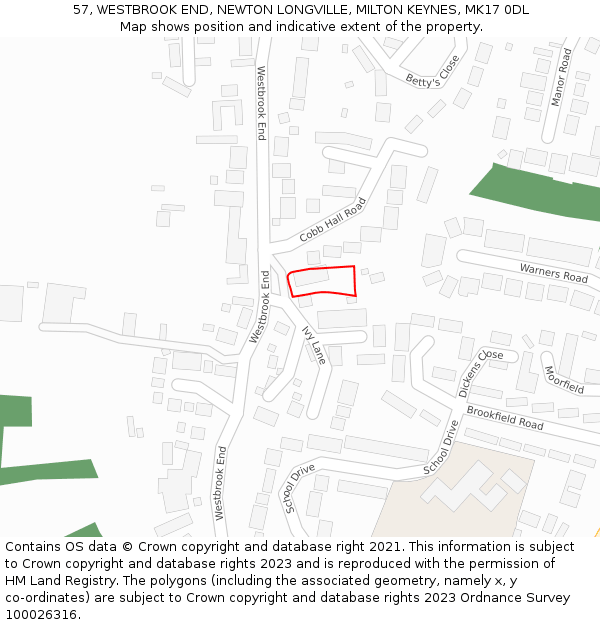 57, WESTBROOK END, NEWTON LONGVILLE, MILTON KEYNES, MK17 0DL: Location map and indicative extent of plot