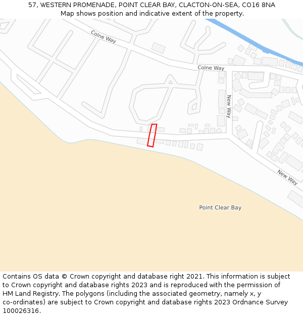 57, WESTERN PROMENADE, POINT CLEAR BAY, CLACTON-ON-SEA, CO16 8NA: Location map and indicative extent of plot