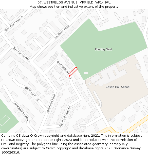 57, WESTFIELDS AVENUE, MIRFIELD, WF14 9PL: Location map and indicative extent of plot