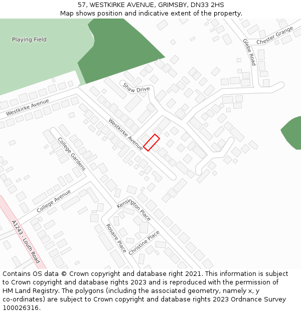 57, WESTKIRKE AVENUE, GRIMSBY, DN33 2HS: Location map and indicative extent of plot