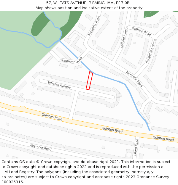 57, WHEATS AVENUE, BIRMINGHAM, B17 0RH: Location map and indicative extent of plot