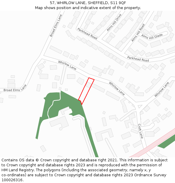 57, WHIRLOW LANE, SHEFFIELD, S11 9QF: Location map and indicative extent of plot