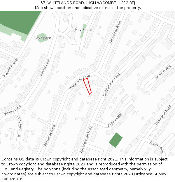 57, WHITELANDS ROAD, HIGH WYCOMBE, HP12 3EJ: Location map and indicative extent of plot