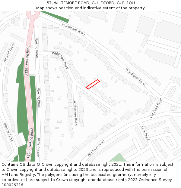 57, WHITEMORE ROAD, GUILDFORD, GU1 1QU: Location map and indicative extent of plot