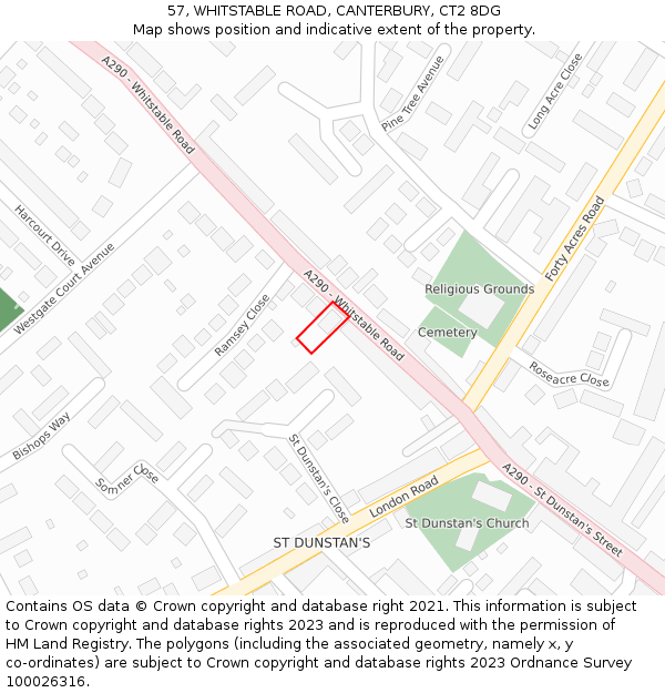 57, WHITSTABLE ROAD, CANTERBURY, CT2 8DG: Location map and indicative extent of plot