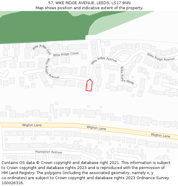 57, WIKE RIDGE AVENUE, LEEDS, LS17 9NN: Location map and indicative extent of plot