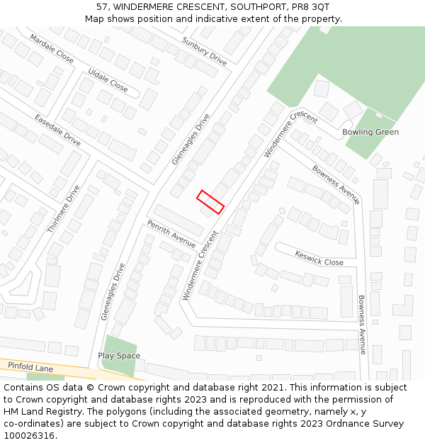 57, WINDERMERE CRESCENT, SOUTHPORT, PR8 3QT: Location map and indicative extent of plot