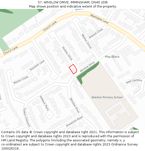 57, WINSLOW DRIVE, IMMINGHAM, DN40 2DB: Location map and indicative extent of plot