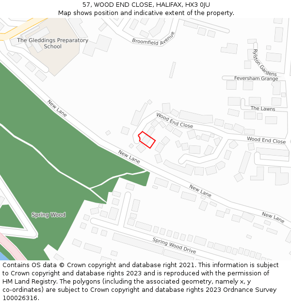 57, WOOD END CLOSE, HALIFAX, HX3 0JU: Location map and indicative extent of plot