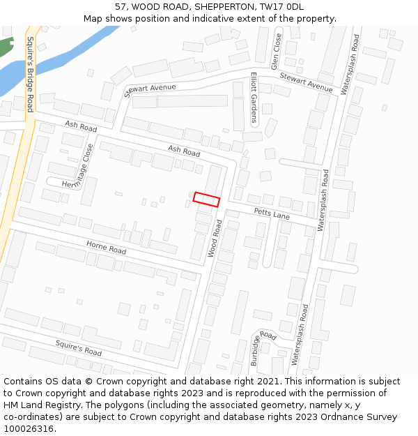 57, WOOD ROAD, SHEPPERTON, TW17 0DL: Location map and indicative extent of plot