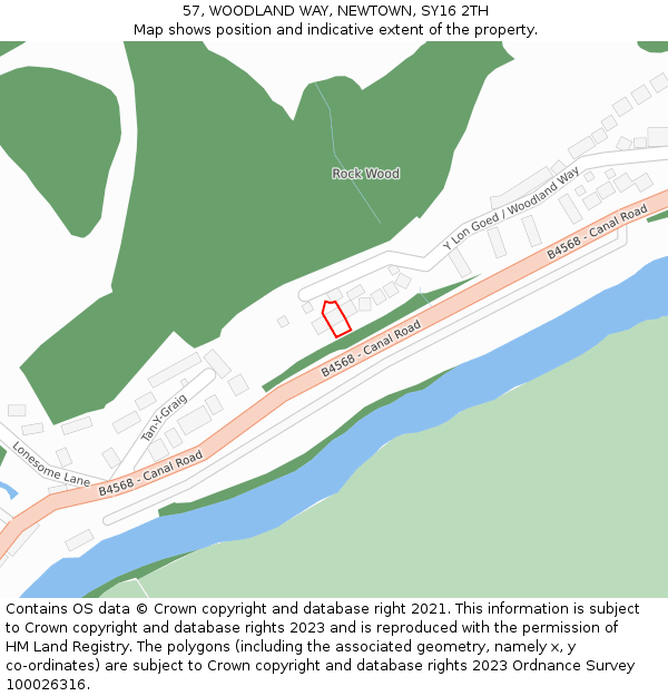 57, WOODLAND WAY, NEWTOWN, SY16 2TH: Location map and indicative extent of plot