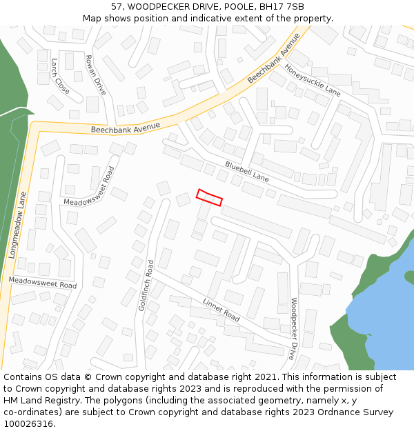 57, WOODPECKER DRIVE, POOLE, BH17 7SB: Location map and indicative extent of plot