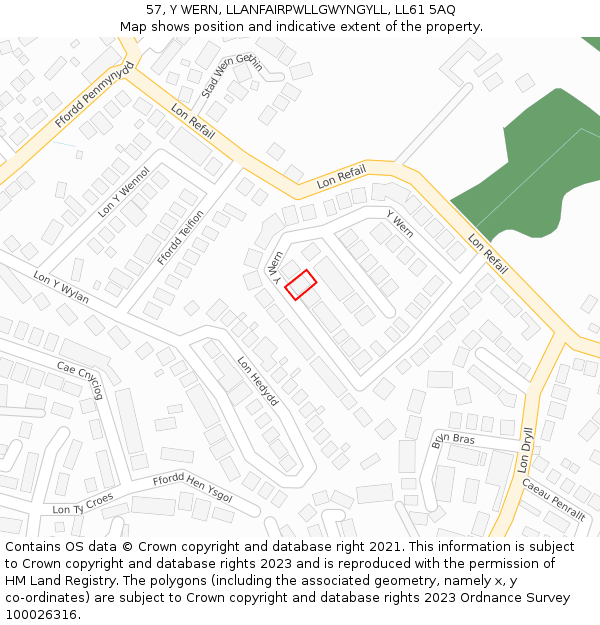57, Y WERN, LLANFAIRPWLLGWYNGYLL, LL61 5AQ: Location map and indicative extent of plot