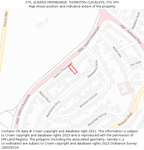 570, QUEENS PROMENADE, THORNTON-CLEVELEYS, FY5 1PH: Location map and indicative extent of plot