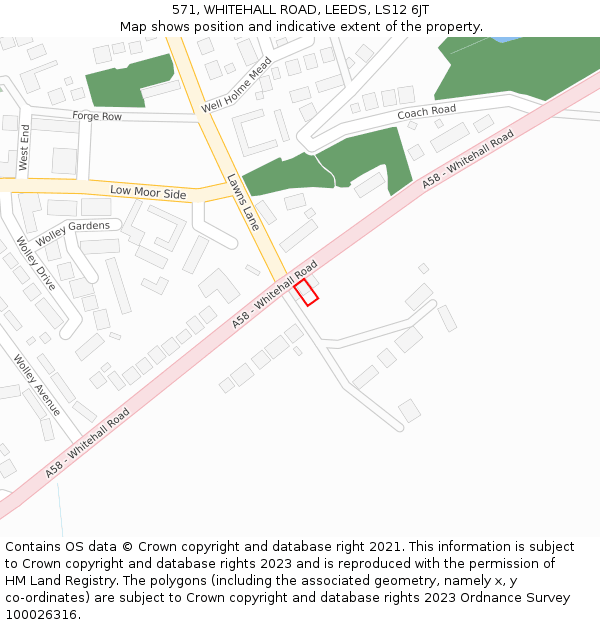 571, WHITEHALL ROAD, LEEDS, LS12 6JT: Location map and indicative extent of plot