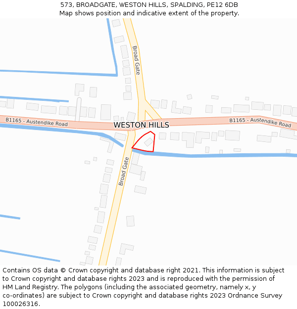 573, BROADGATE, WESTON HILLS, SPALDING, PE12 6DB: Location map and indicative extent of plot