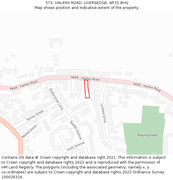 573, HALIFAX ROAD, LIVERSEDGE, WF15 8HQ: Location map and indicative extent of plot