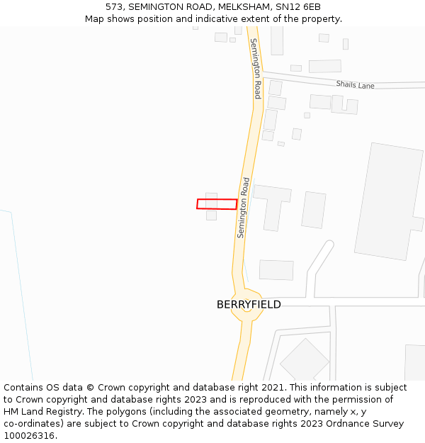 573, SEMINGTON ROAD, MELKSHAM, SN12 6EB: Location map and indicative extent of plot