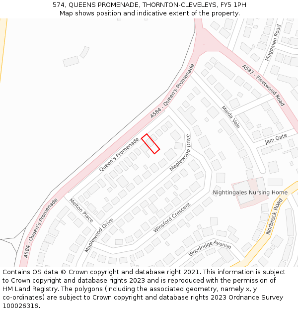 574, QUEENS PROMENADE, THORNTON-CLEVELEYS, FY5 1PH: Location map and indicative extent of plot
