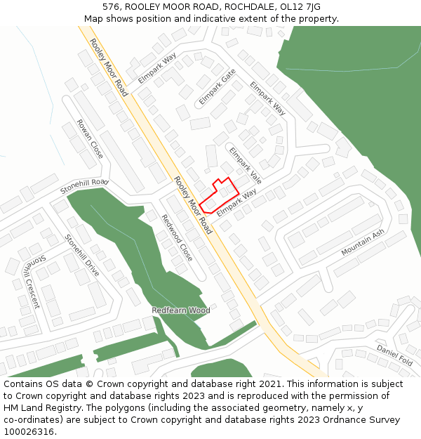 576, ROOLEY MOOR ROAD, ROCHDALE, OL12 7JG: Location map and indicative extent of plot