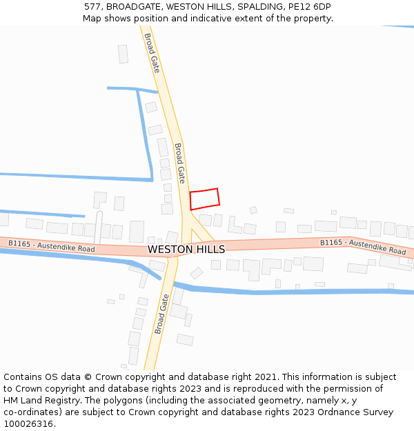 577, BROADGATE, WESTON HILLS, SPALDING, PE12 6DP: Location map and indicative extent of plot