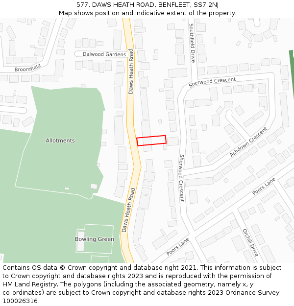 577, DAWS HEATH ROAD, BENFLEET, SS7 2NJ: Location map and indicative extent of plot