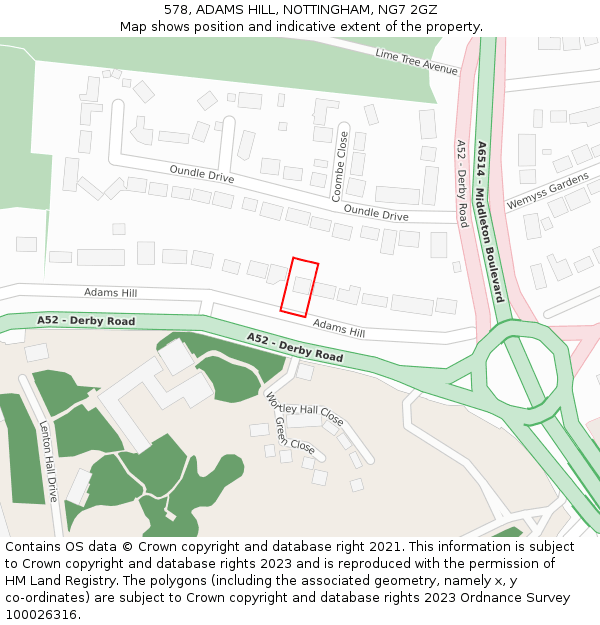 578, ADAMS HILL, NOTTINGHAM, NG7 2GZ: Location map and indicative extent of plot