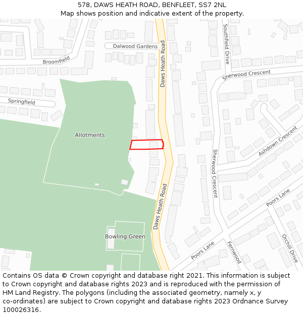 578, DAWS HEATH ROAD, BENFLEET, SS7 2NL: Location map and indicative extent of plot
