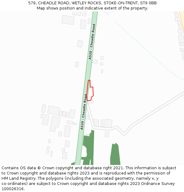 579, CHEADLE ROAD, WETLEY ROCKS, STOKE-ON-TRENT, ST9 0BB: Location map and indicative extent of plot