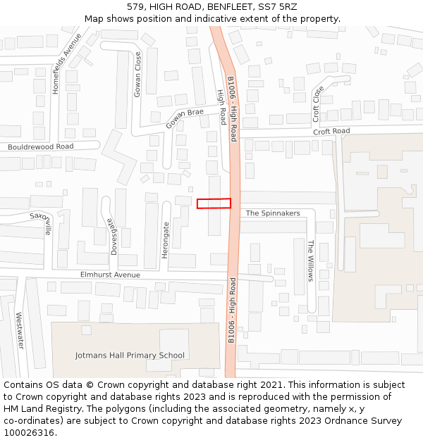 579, HIGH ROAD, BENFLEET, SS7 5RZ: Location map and indicative extent of plot