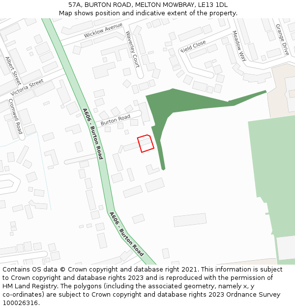 57A, BURTON ROAD, MELTON MOWBRAY, LE13 1DL: Location map and indicative extent of plot