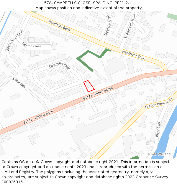 57A, CAMPBELLS CLOSE, SPALDING, PE11 2UH: Location map and indicative extent of plot