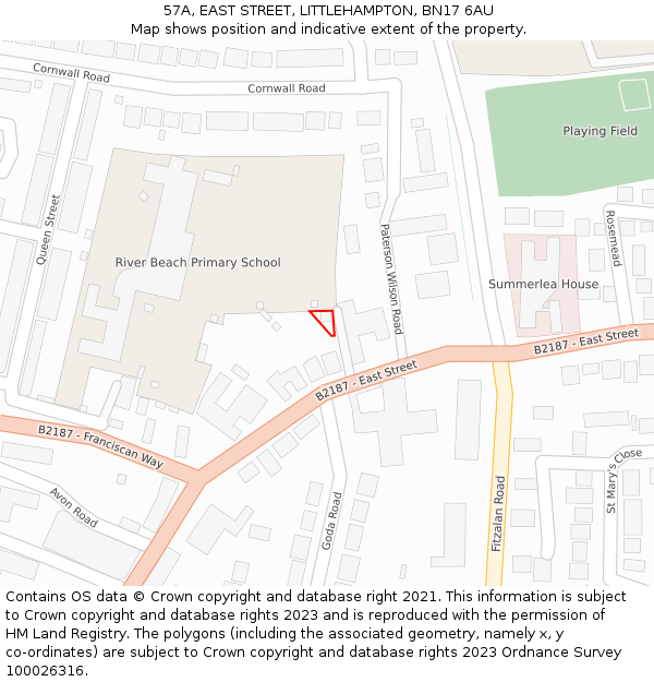 57A, EAST STREET, LITTLEHAMPTON, BN17 6AU: Location map and indicative extent of plot