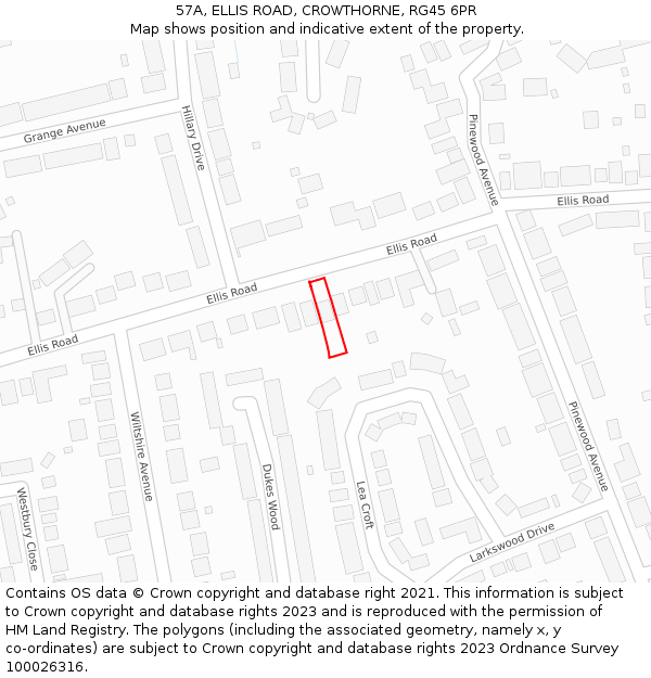 57A, ELLIS ROAD, CROWTHORNE, RG45 6PR: Location map and indicative extent of plot