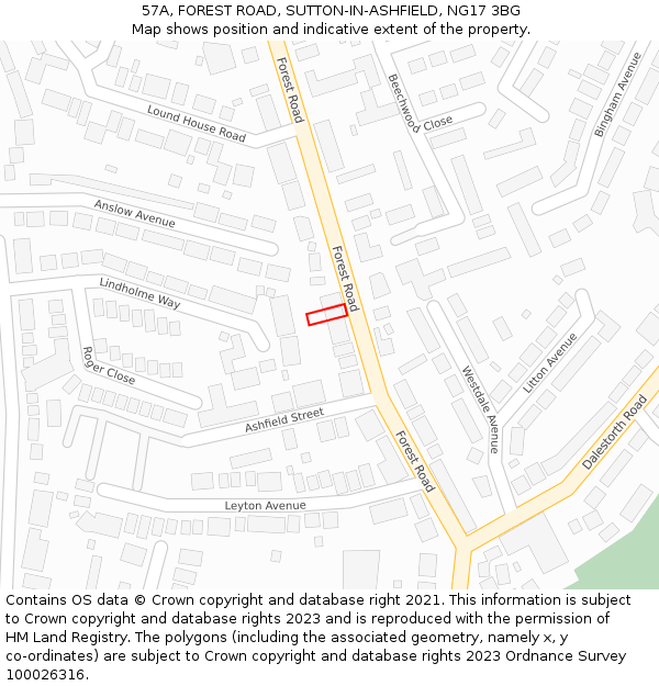 57A, FOREST ROAD, SUTTON-IN-ASHFIELD, NG17 3BG: Location map and indicative extent of plot