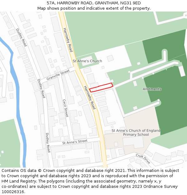 57A, HARROWBY ROAD, GRANTHAM, NG31 9ED: Location map and indicative extent of plot