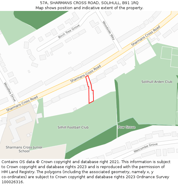 57A, SHARMANS CROSS ROAD, SOLIHULL, B91 1RQ: Location map and indicative extent of plot