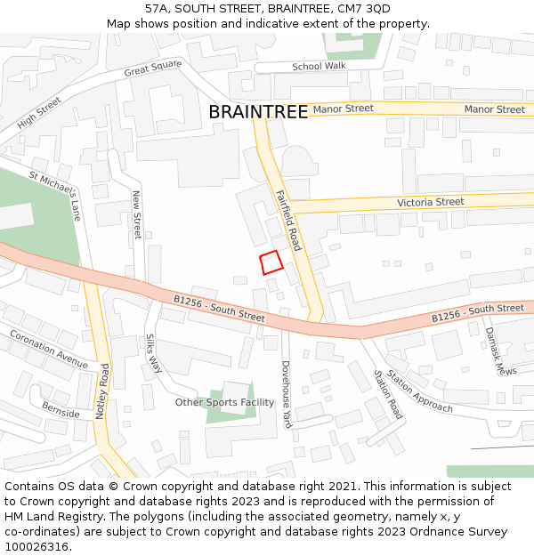 57A, SOUTH STREET, BRAINTREE, CM7 3QD: Location map and indicative extent of plot